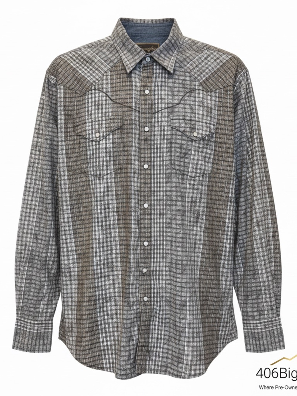 Wrangler Gray Plaid Western Button-Down Shirt